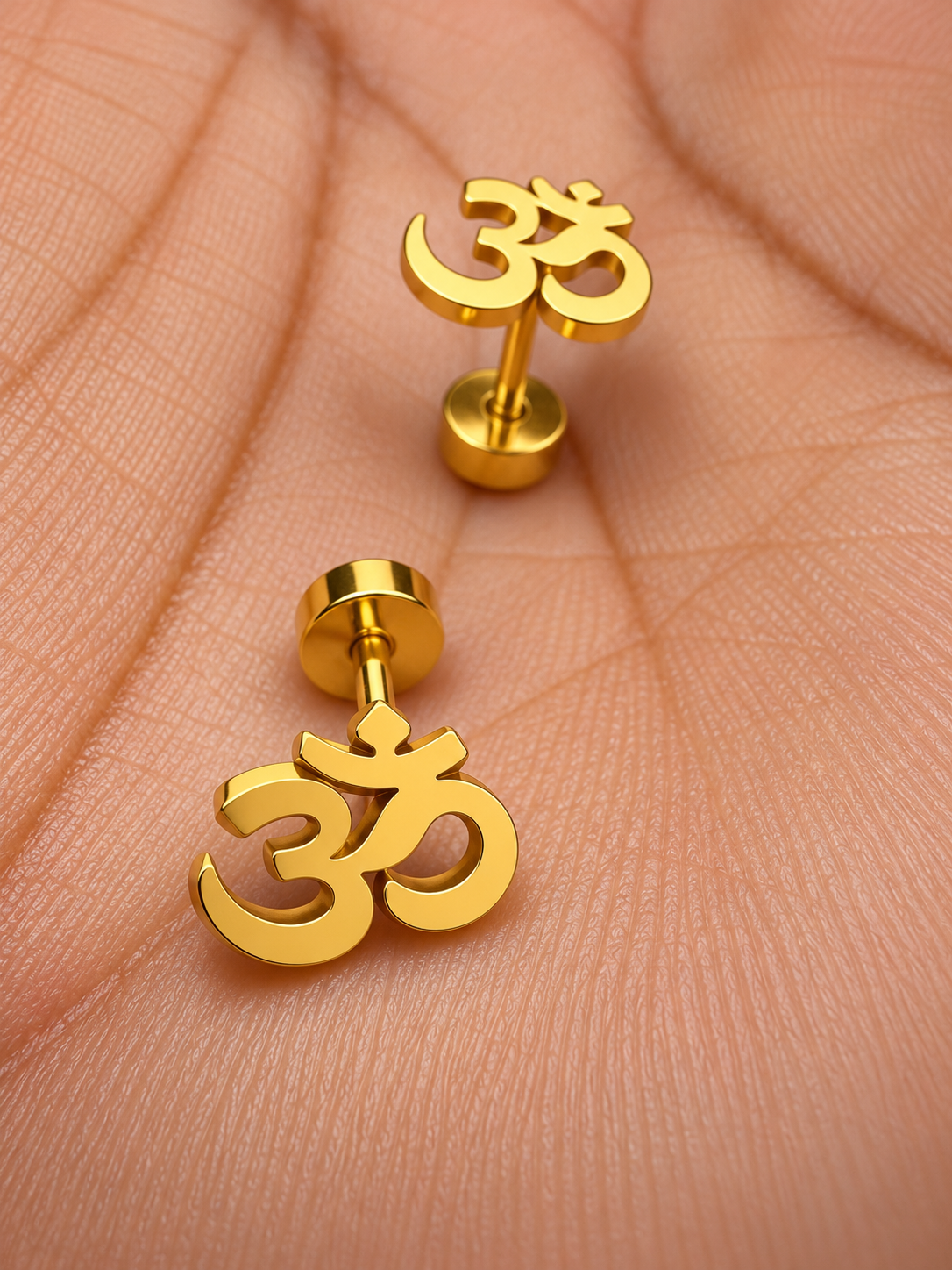 Gold-Plated Om Stud Earrings for Men