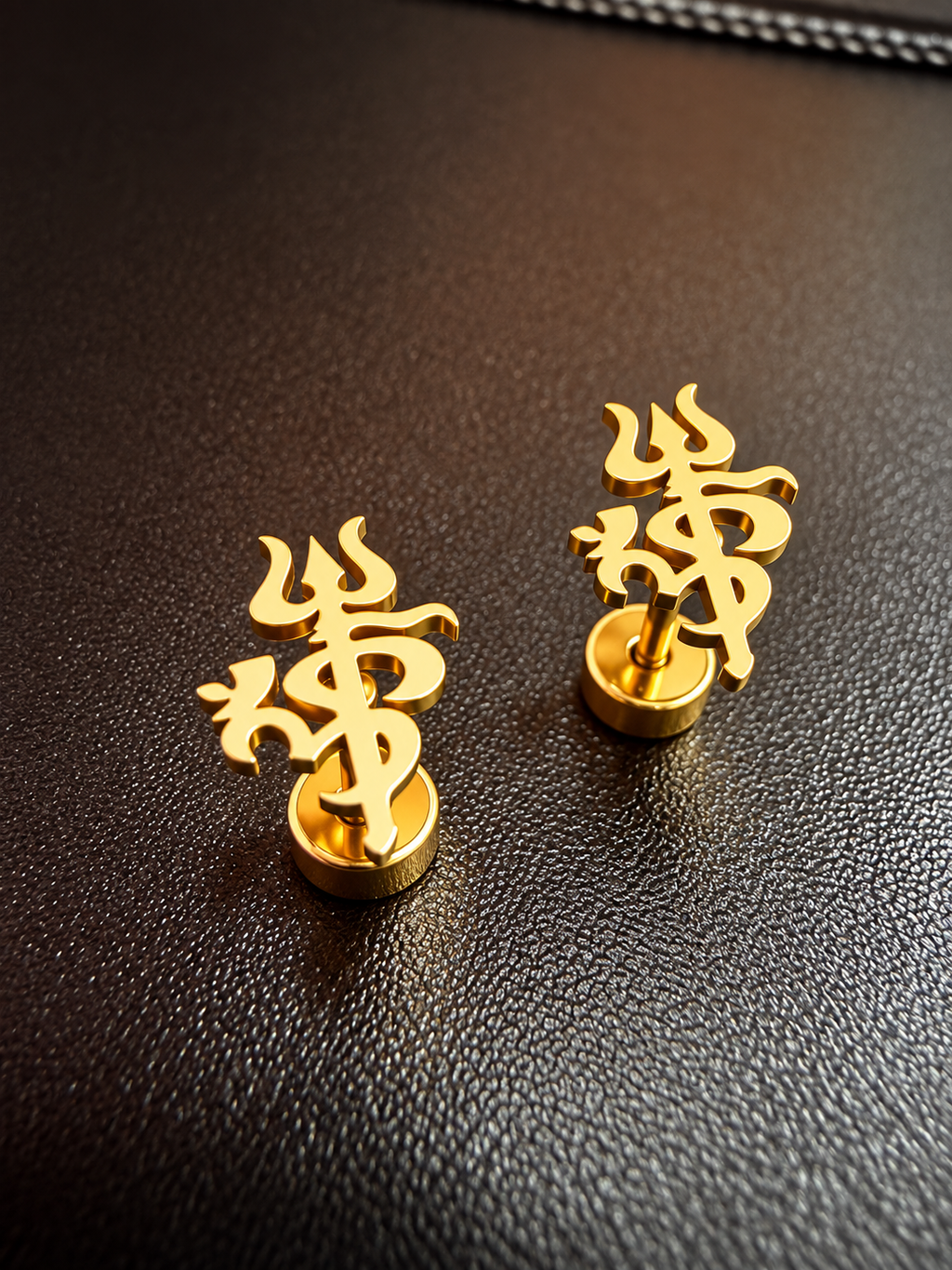 Gold-Plated Trishul & Om Stud Earrings for Men