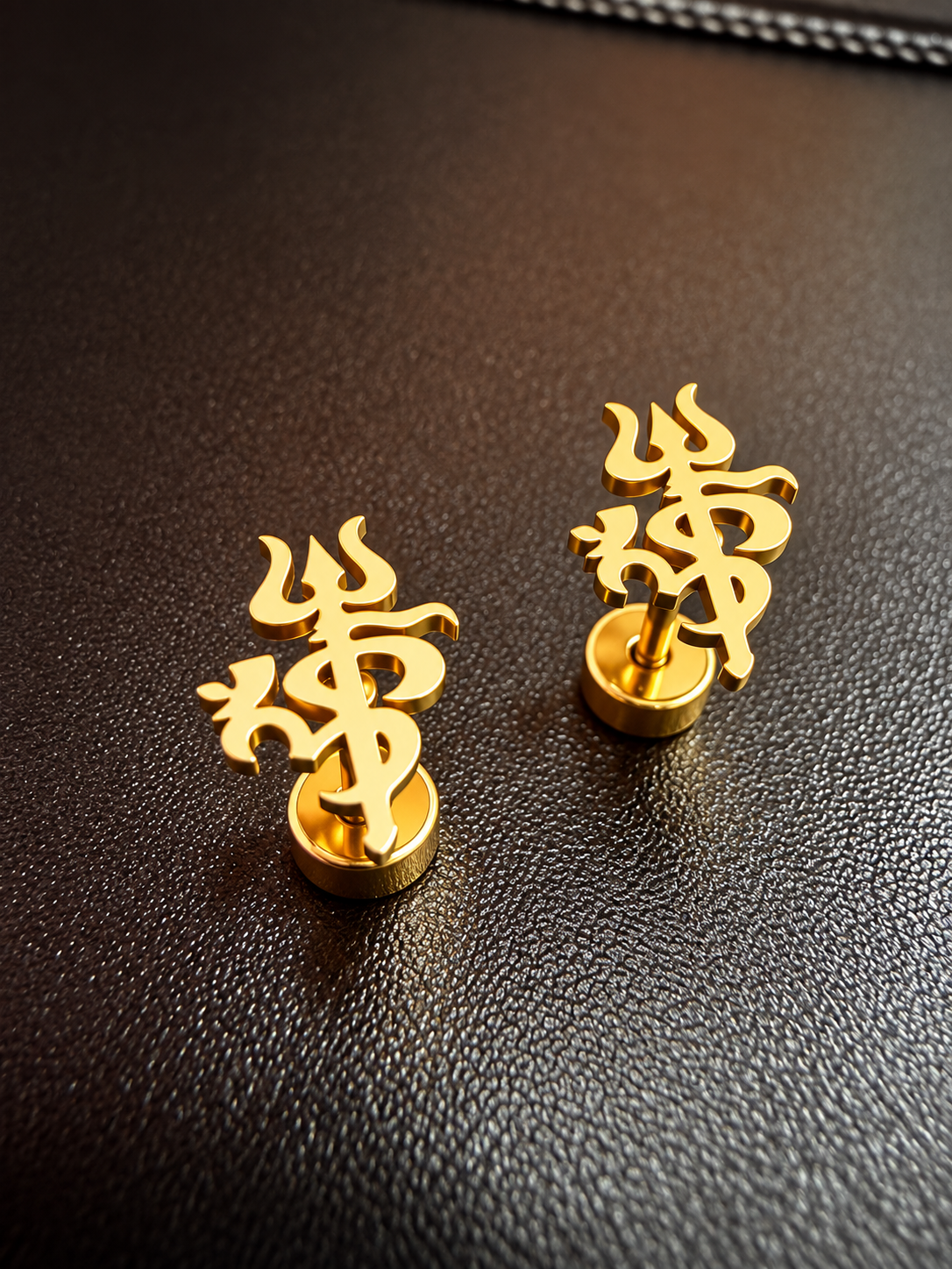 Gold-Plated Trishul & Om Stud Earrings for Men