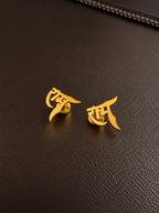 Gold-Plated Hindi Script Stud Earrings for Men