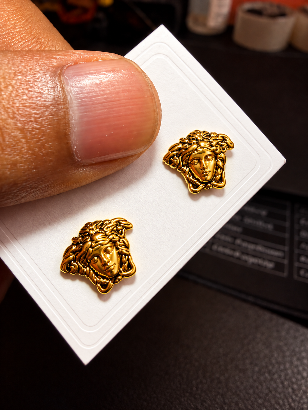 Gold-Plated Medusa Stud Earrings for Men