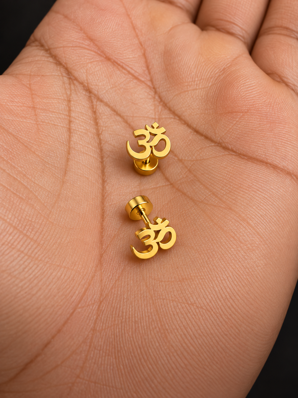 Gold-Plated Om Stud Earrings for Men