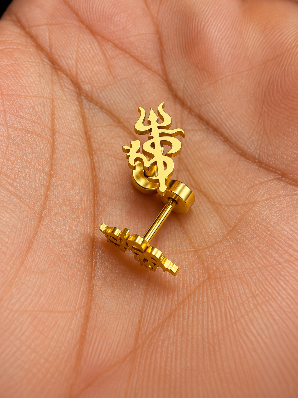 Gold-Plated Trishul & Om Stud Earrings for Men