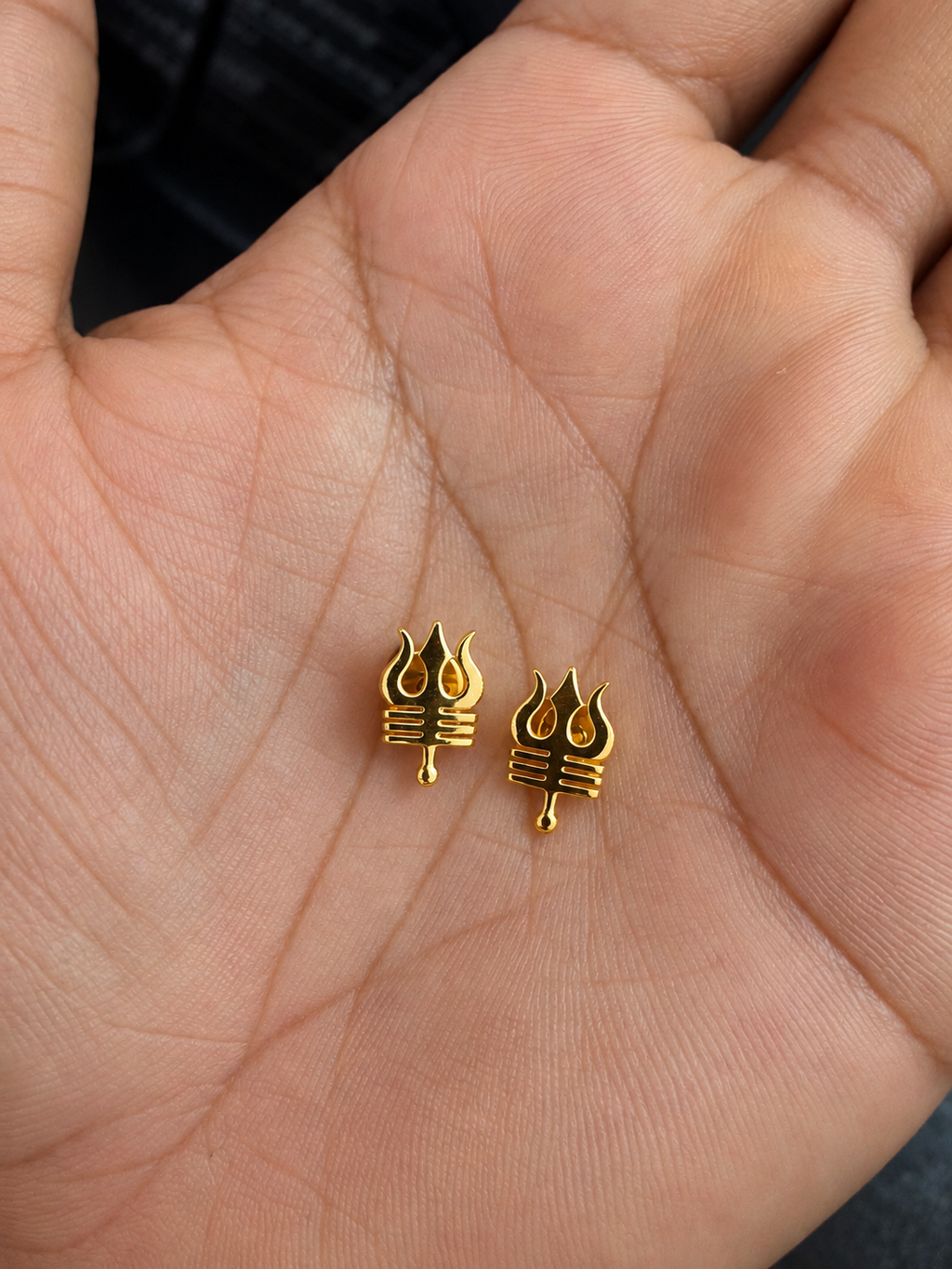Gold-Plated Trishul Stud Earrings for Men