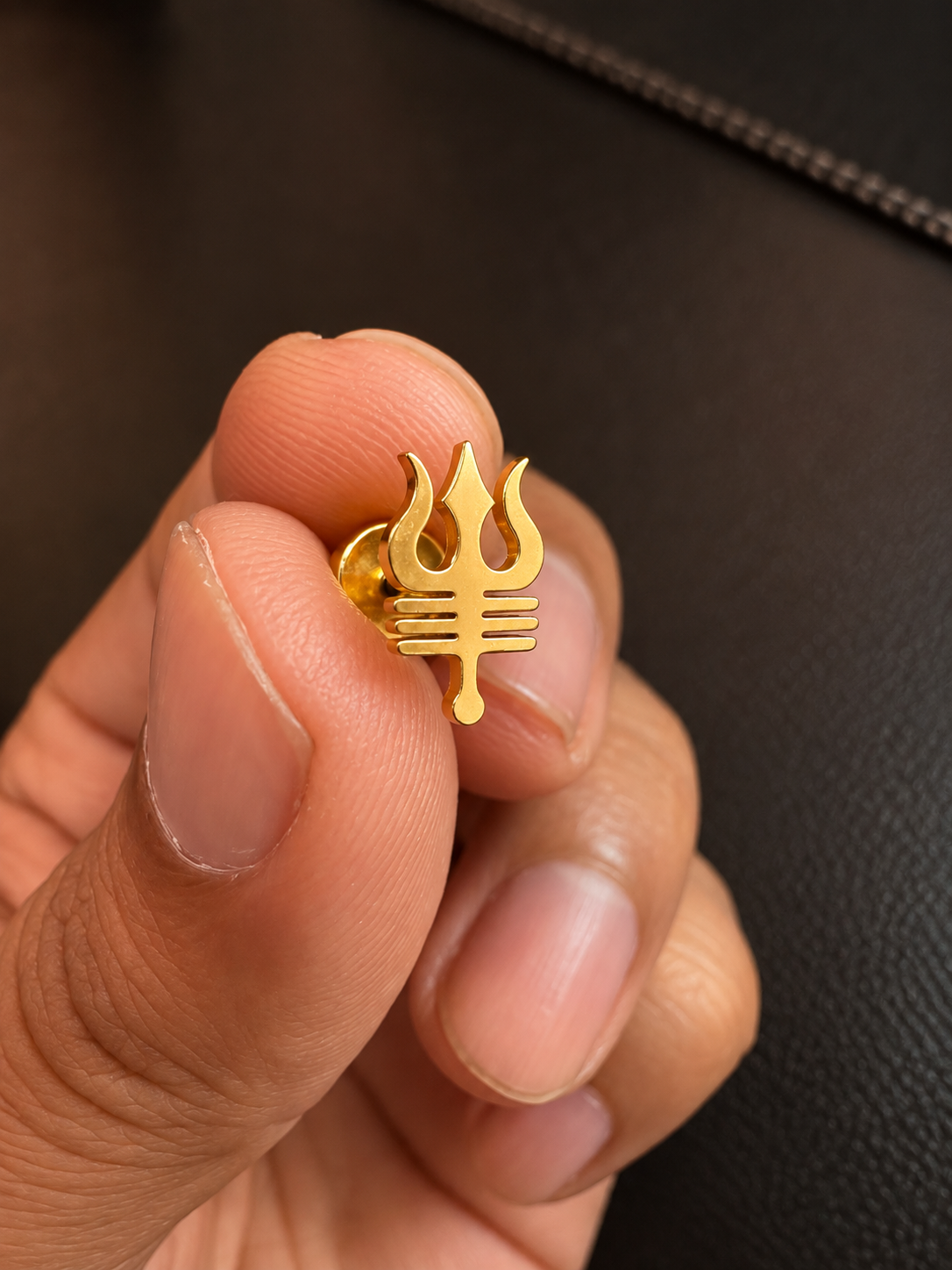Gold-Plated Trishul Stud Earrings for Men