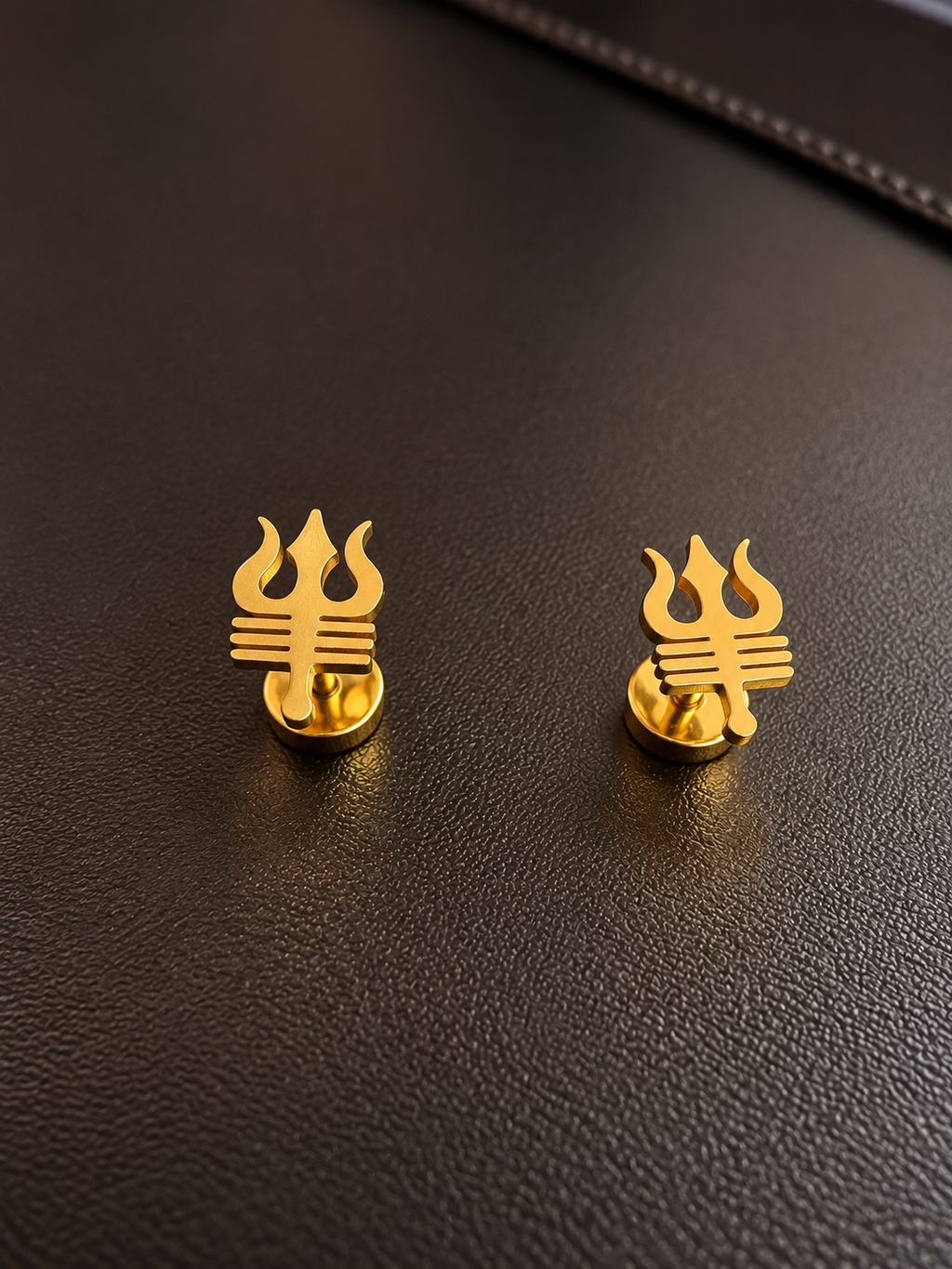 Gold-Plated Trishul Stud Earrings for Men
