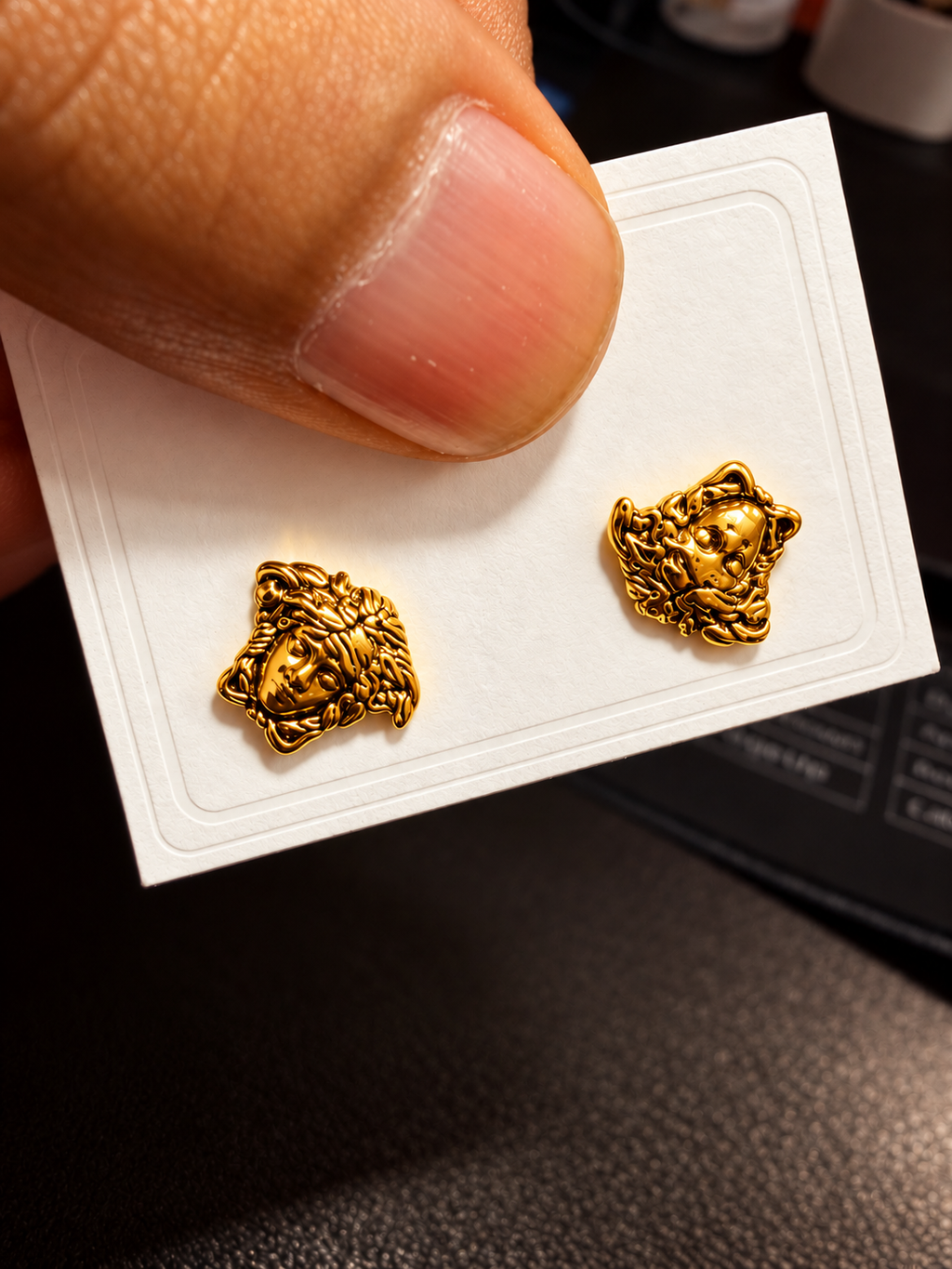 Gold-Plated Medusa Stud Earrings for Men
