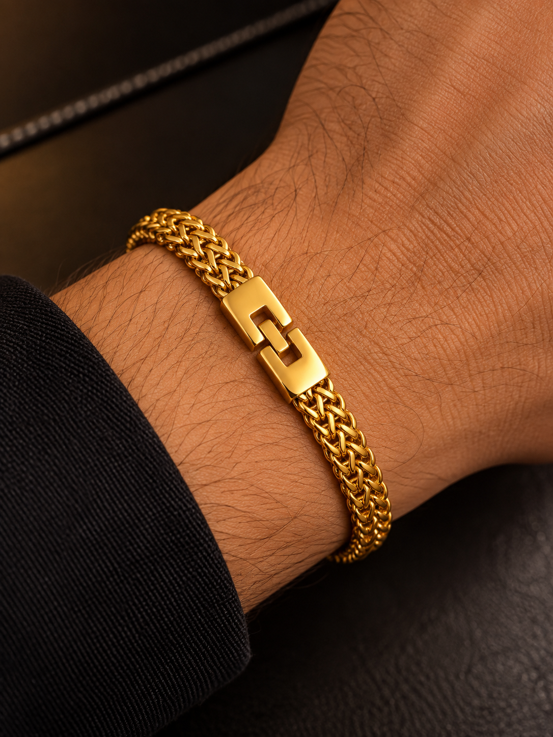 Gold-Plated Braided Chain Bracelet for Men