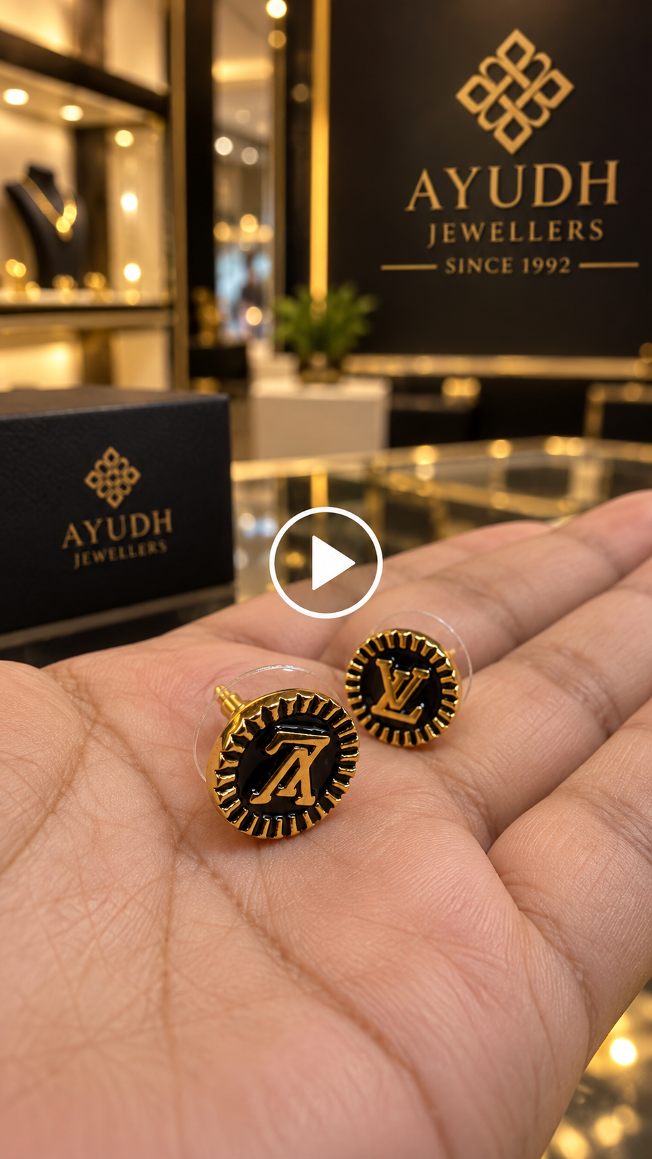 Ayudh Jewellers — Black & Gold Monogram Stud