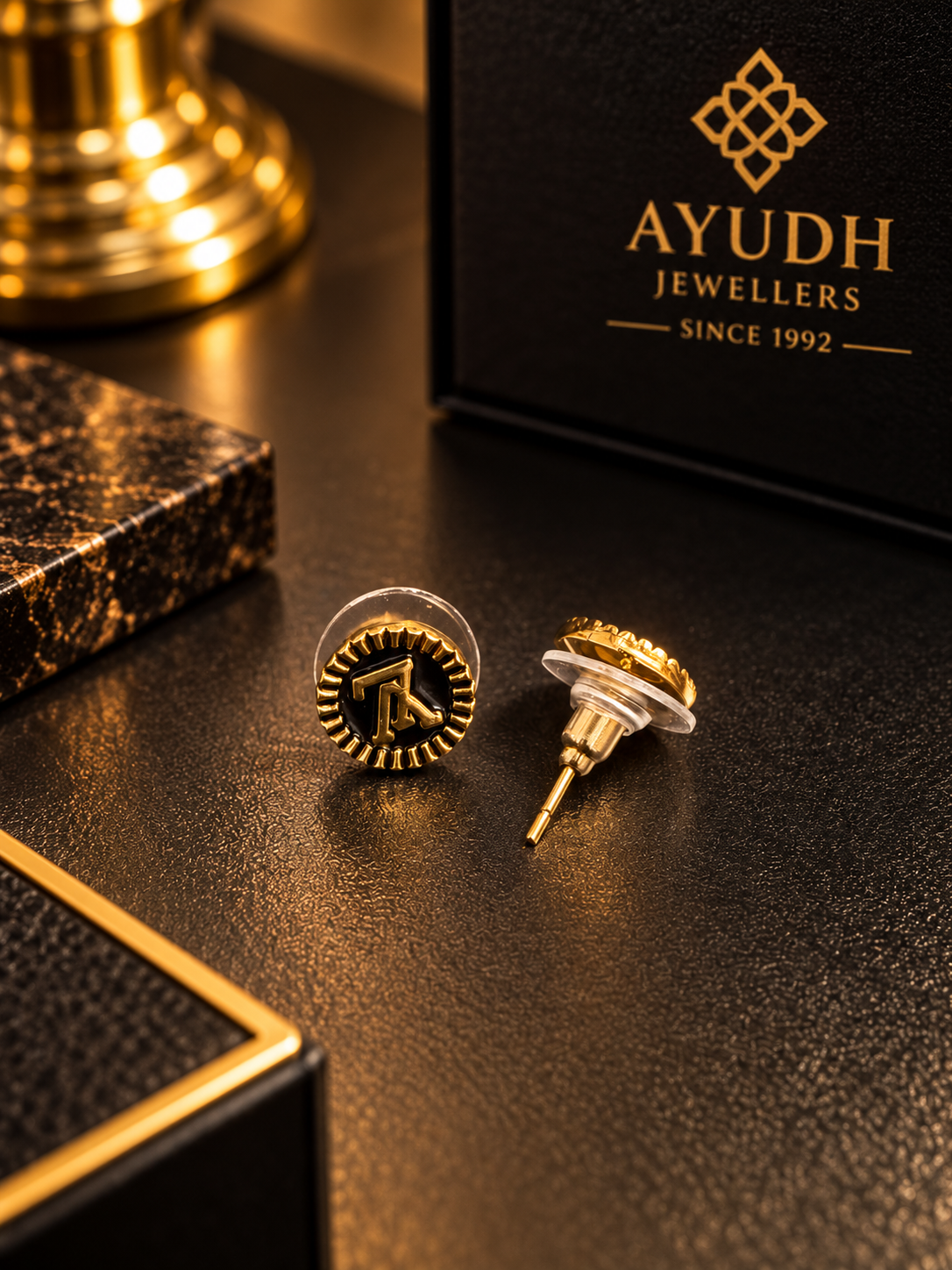 Ayudh Jewellers — Black & Gold Monogram Stud